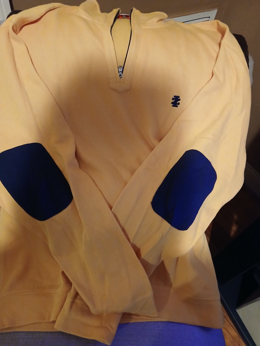 Izod Yellow Quarter-Zip Pullover with Navy Elbow Patches